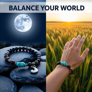 A Bit Hippie & A Bit Boho! Semi-Precious Stones Bracelet w. Moon Charm! 8" Wrist